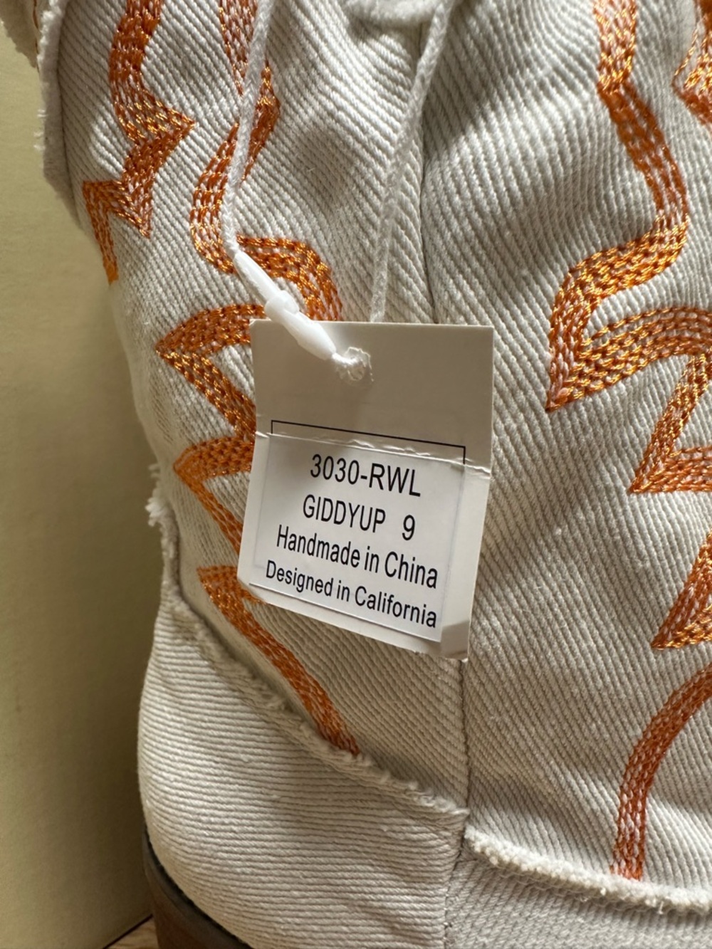 J. Adams Giddyup Mid-Calf White Denim & Orange Distressed Embroidered Boots NWT - Picture 5 of 7